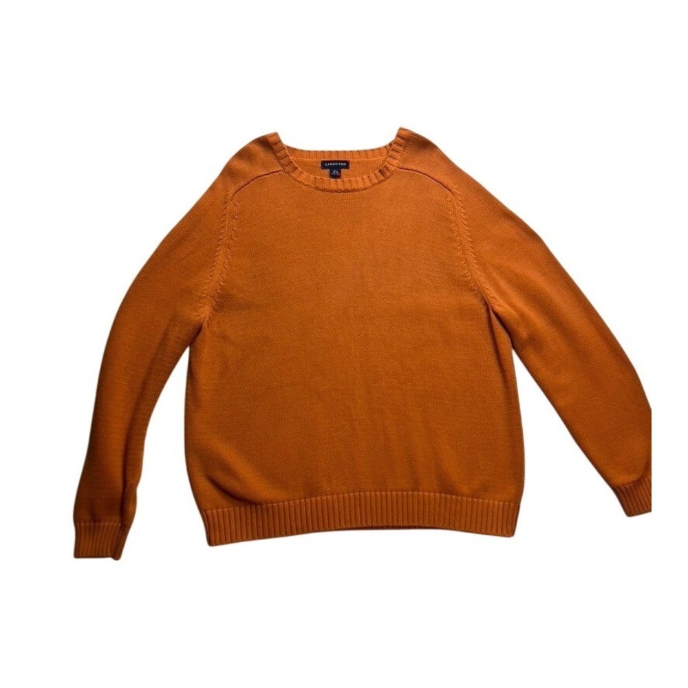 Lands End Mens Orange Crew‎ Neck Long Sleeve Knit Sweater XL 46 48 Cotton
